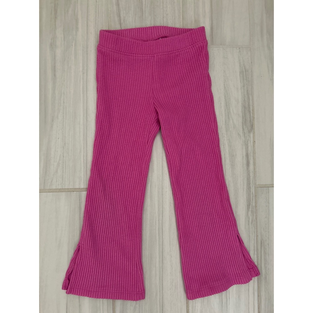 Cat & Jack Girls Magenta Pink Ribbed Flare Leggings Side Slit Pants 4T